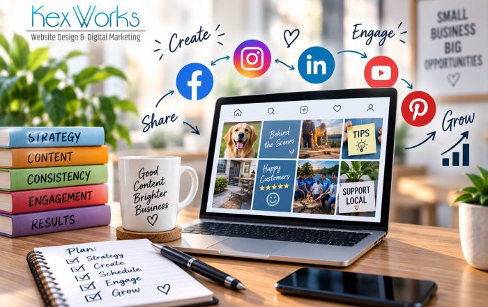 Small business social media strategy with content planning, scheduling and engagement