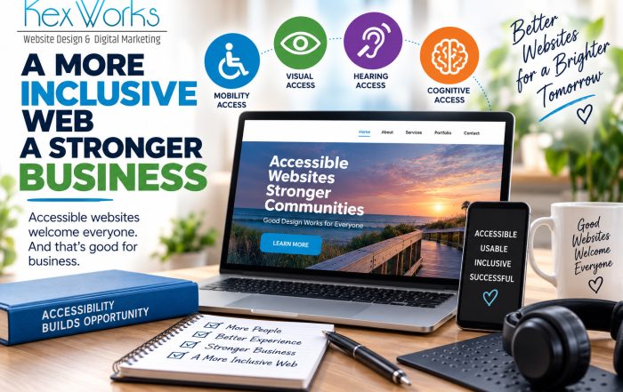 Website accessibility for small businesses showing visual, hearing, mobility and cognitive accessibility