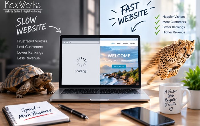 Slow versus fast small business website illustrating how website speed affects customers